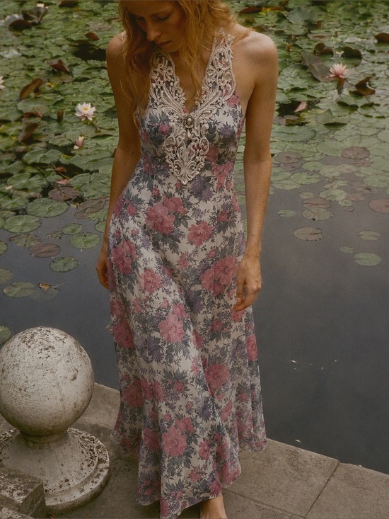 Scott McClintock Dresses & Skirts - Vintage 90s Scott McClintock Floral Fairycore Halter Maxi Dress Lace, S